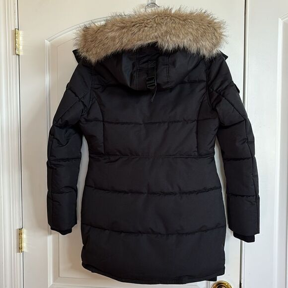Noize Astrid Mid Length Black Parka Jacket Faux Fur Hood Coat Size Small - Picture 4 of 15